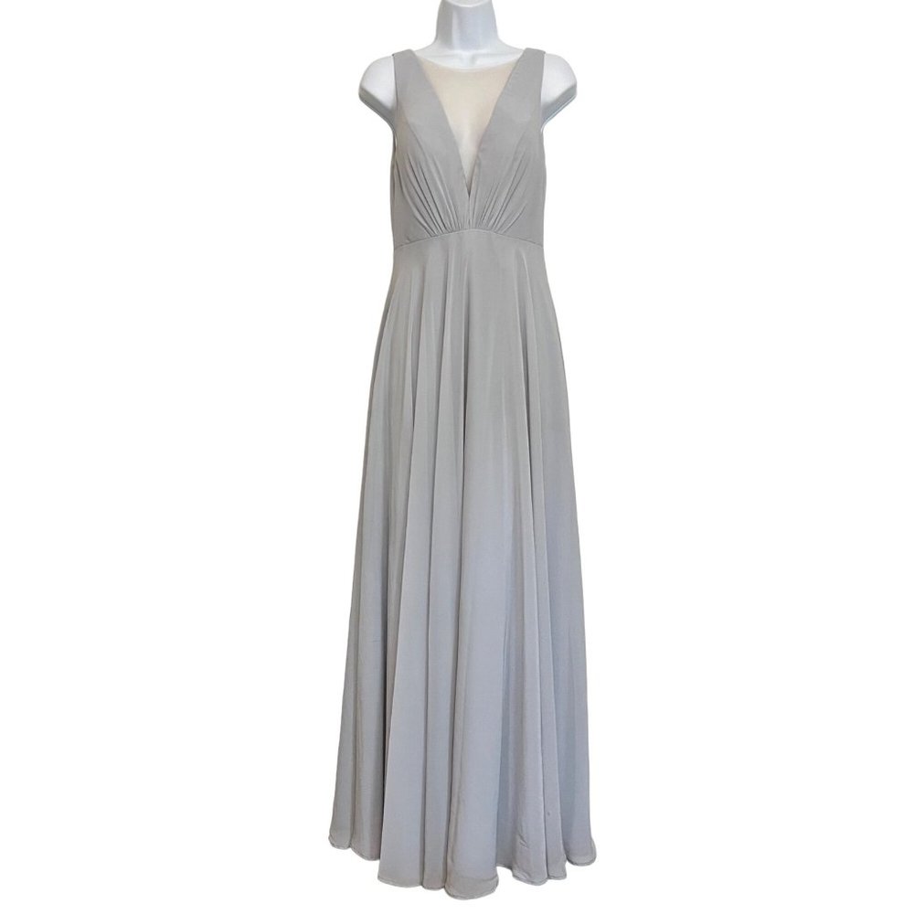 Jenny Yoo Collection Formal Dress Light Blue Chiffon Deep V Sleeveless Maxi Sz 2